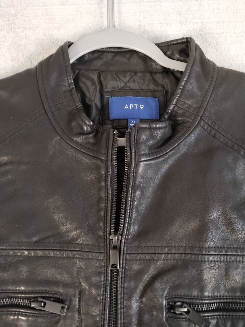 APT 9 Mineral Black Mens Faux Biker Leather Zipper Jacket - Size XL